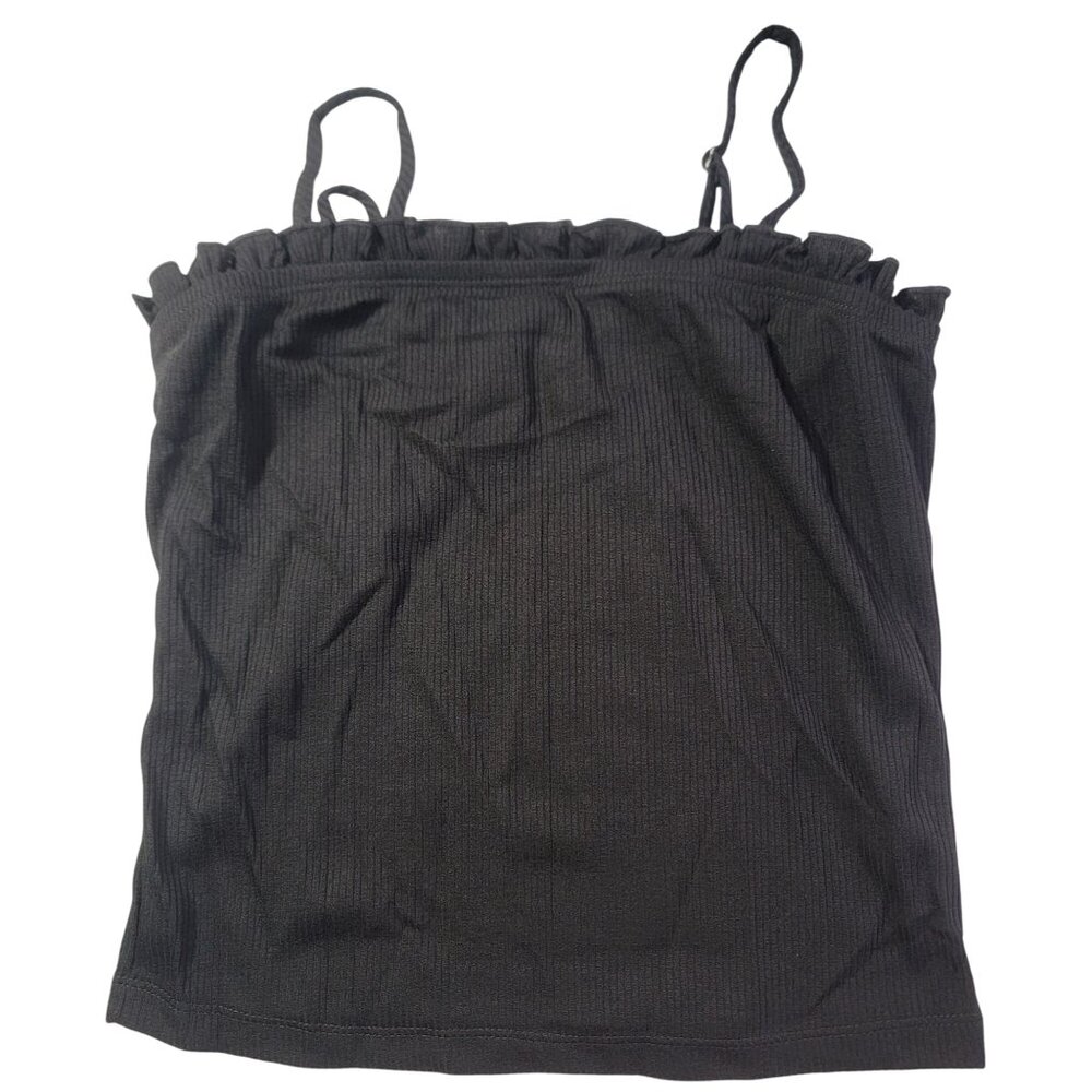 White Birch Crop Tank Black Soft Ruffled Top With Adjustable Straps Womens L New
